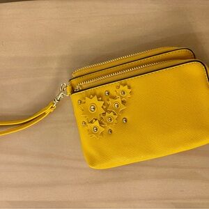 Vibrant Yellow Wristlet Clutch with Studded Design